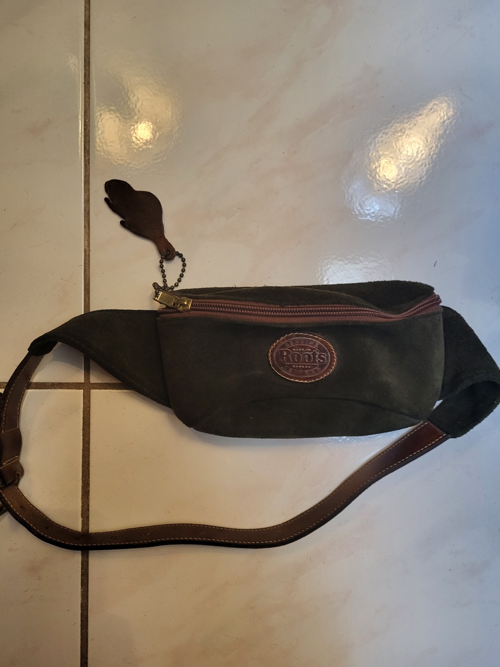 Roots Olive Canvas Belt Bag with Brown Leather Trim